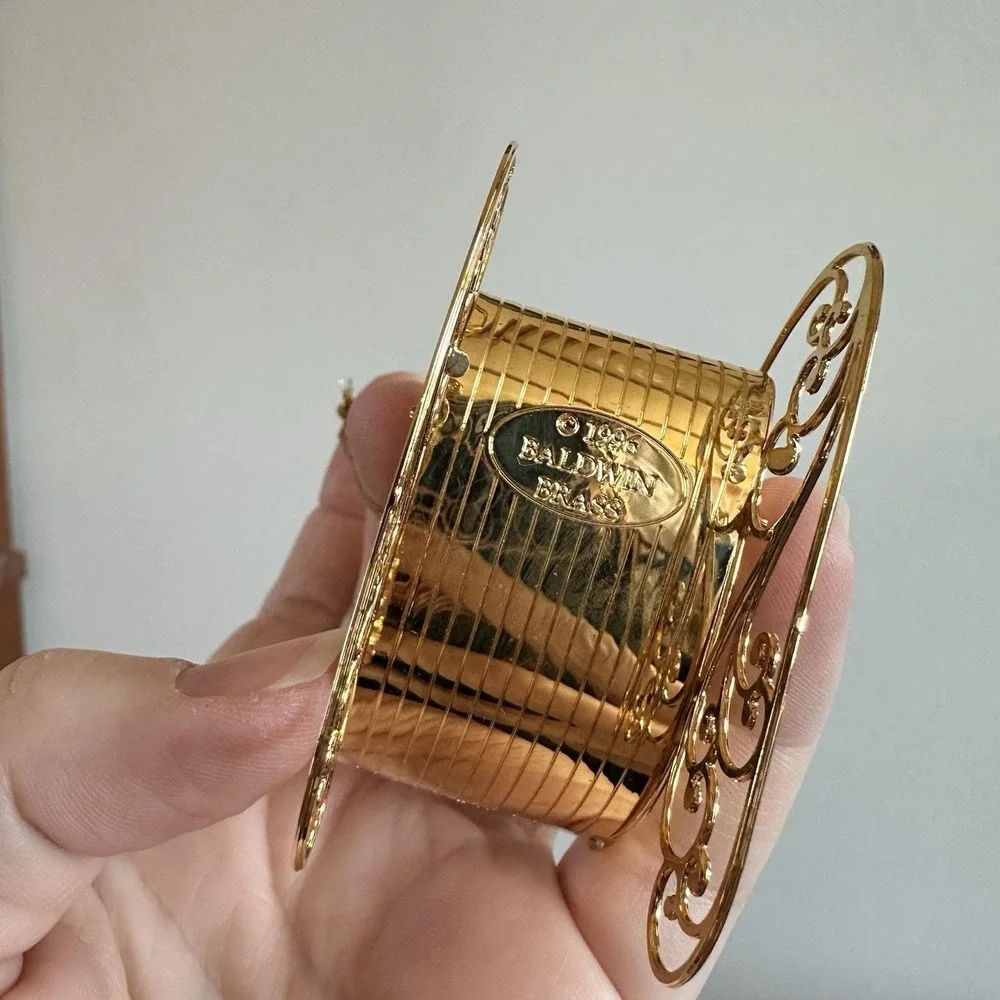 VTG Christmas Ornament Baldwin Brass Victorian Sleigh 24K‎ Gold Plate Boxed